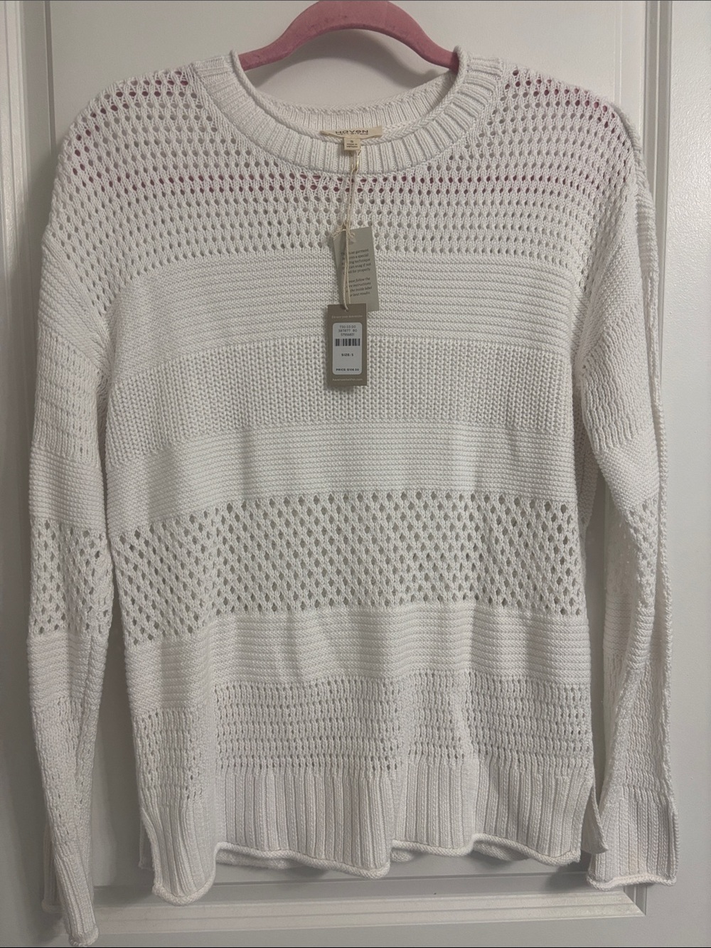 NWT Haven Well Within 100% Cotton Crew Neck Sweater White Small